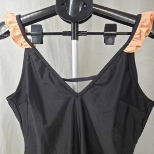 Cupshe One Piece Swimsuit Women's XL Black Peach Ruffle V Neck Bathing Suit